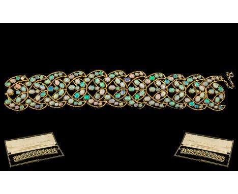 Antique Period - Important and Stunning 18ct Gold Opal Set Bracelet of Large Proportions and Wonderful Design. c.1880-1890. T