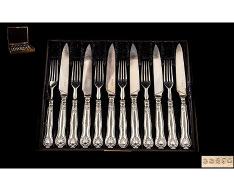 William IV - Excellent Sterling Silver Handle ( 24 ) Piece Fruit Set - In the Kings Pattern. Hallmark Sheffield 1836, Maker A