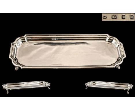 1930's Superb Quality - Heavy Sterling Silver Elongated Rectangular Pen / Trinket Tray, Raised on 4 Hoofed Feet. Makers Mark 