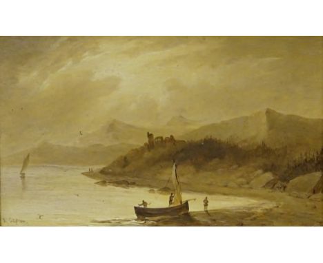 E. Capron (19th/20thC). Coastal scene with figures and boats, oil on board, signed, 9.5cm x 15cm and Leonard Robert Brightwel