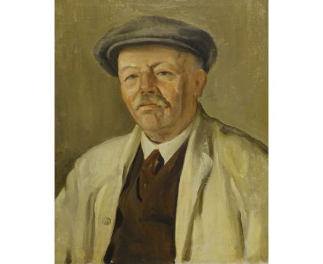 Austin Garland (1887-?). Portrait of a gentleman wearing a cap, oil on canvas, 60cm x 49cm.
