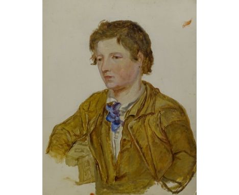 Late 19thC School. Sketch portrait of a young man, oil on board, unframed, 30.5cm x 25.5cm.