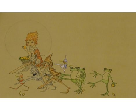 Christina Croft. Female with elves and frogs, watercolour, unsigned, 15cm x 22.5cm and Pablo Picasso, Juan les Pins, coloured