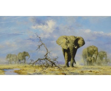 David Shepherd (1931-2017). Stormy skies, artist signed limited edition coloured print 27/255, 43cm x 71.5cm. 