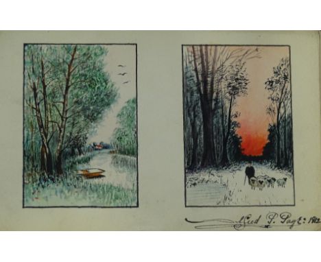 Early 20thC sketch album, including Ernest Jackson On the Zyder Zee, letter from the artist dated 1932, other drawings and ve