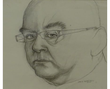 Melvyn Petterson (20thC). Self portrait, pencil, signed and dated 2015, 27cm x 29cm.From the estate of Alistair (ALF) Ludlam,
