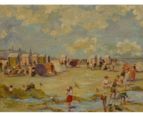 Staislava Matynsova (b.1954). Beach scene with figures, oil on canvas, signed Alb. Rigaux, 50cm x 60cm.