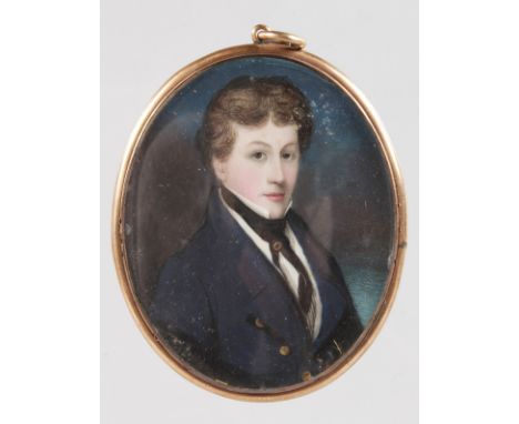 EARLY VICTORIAN SCHOOL Portrait miniature of a young gentleman, the reverse with plaited hair. Image 2.5ins x 2ins.