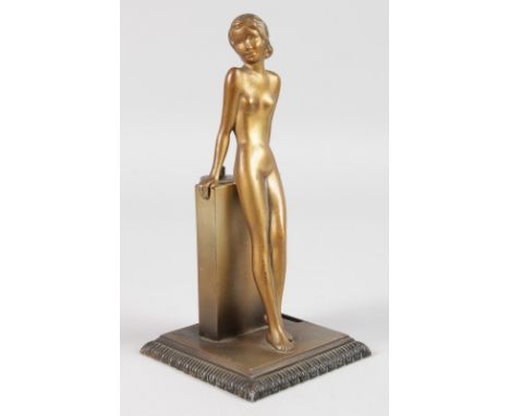 JOSEF LORENZL (CIRCA. 1930) A GILT AUSTRIAN LIGHTER. A STANDING NUDE, complete with original striker and standing on a square