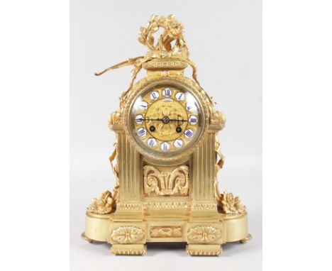 A GOOD 19TH CENTURY FRENCH ORMOLU MANTLE CLOCK, Retailed by RICHMOND 11 Blvd Montmartre, with eight-day movement striking on 