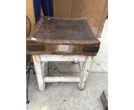 A VINTAGE BUTCHERS BLOCK 61CM X 62CM X 75CM HIGH 