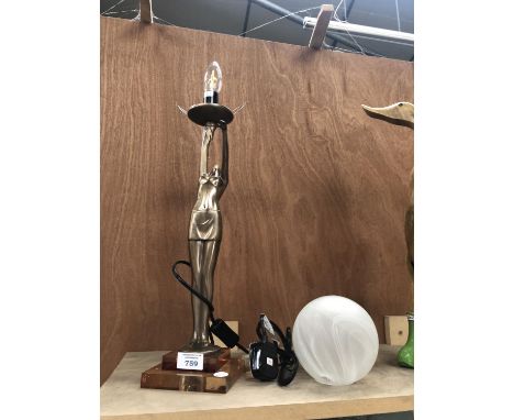 AN ART DECO STYLE NUDE LADY LAMP WITH GLASS SHADE 