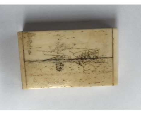AN ORIENTAL BONE SCRIMSHAW SNUFF BOX 