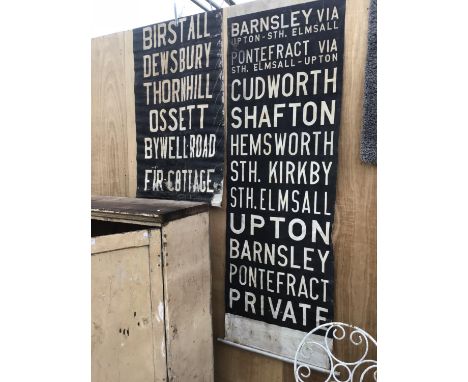 TWO VINTAGE ROLLS FROM A BUS SIGN ONE WITH METAL FITMENTS 