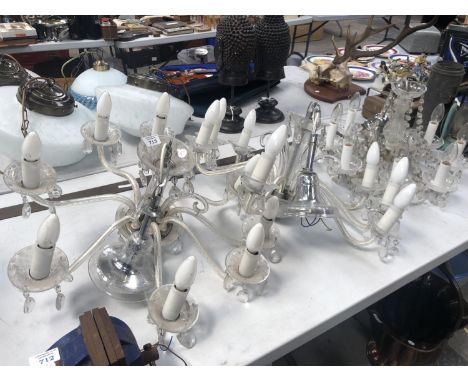THREE VINTAGE GLASS CHANDELIERS WITH CRYSTAL DROPLETS 