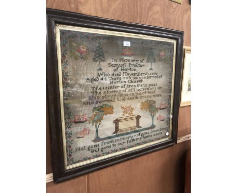 A MAHOGANY FRAMED TAPESTRY DATED 1874 