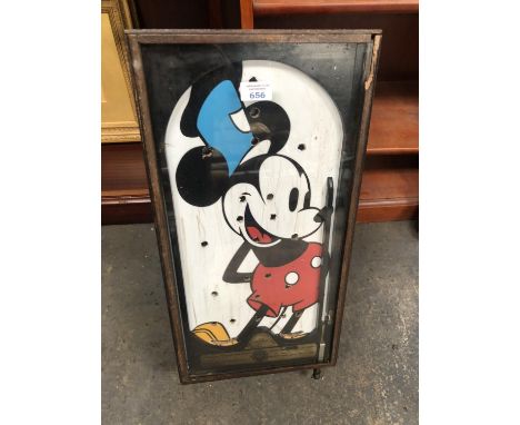 A VINTAGE BAGATELLE BOARD WITH PAINTED MICKEY MOUSE DESIGN 