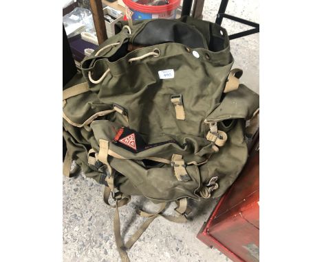 A LARGE GREEN ARMY STYLE BACK PACK WITH GLASGOW 'S H A' PATCH 