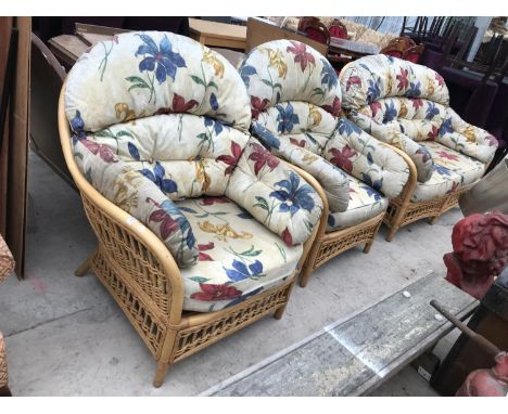 A BAMBOO CONSERVATORY TWO SEATER SOFA AND TWO ARMCHAIRS 