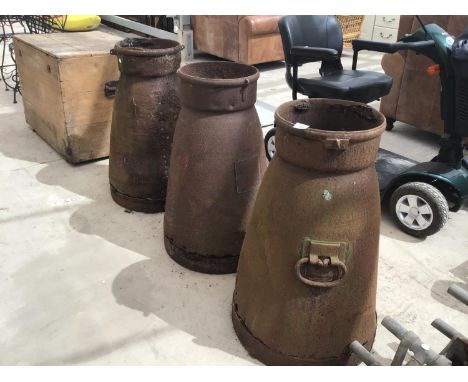 THREE VINTAGE MILK CHURNS (SOME CORROSION) 