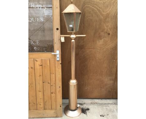 A GOLD COLOURED REPLICA STREET LAMP 175CM HIGH 