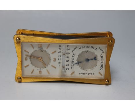 A JAEGER LECOULTRE DESK CLOCK, with clock, barometer and thermometer, stamped to the top '125eme Anniversaire Le Coultre & Ci