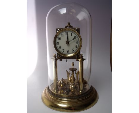 A LATE 19TH CENTURY 'SCHATZ' 400 DAY ANNIVERSARY CLOCK, glass domed example, complete with key, overall H 30 cm Buyers - for 