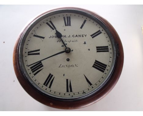 A MAHOGANY CASED SINGLE FUSEE WALL CLOCK  SIGNED 'JOSEPH J CANEY', Cheapside, London, the 12" dial with Roman numerals, compl