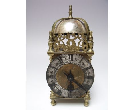 A 'DAVALL' SMALL LANTERN CLOCK, with gilt brass case, silvered chapter ring with Roman numerals, movement stamped 'Davall De-