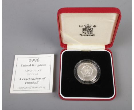 Royal Mint, A United Kingdom 1996 Celebration of football silver proof £2 coin, complete with COA and fitted case.  