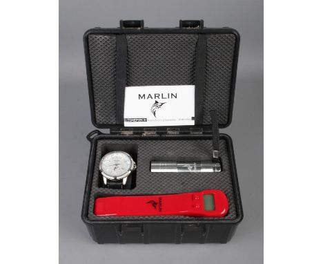 A Marlin quartz wristwatch, 50m WR, with booklet, scales and torch, in hard case.  Small scratch between 12 and 1 mark.