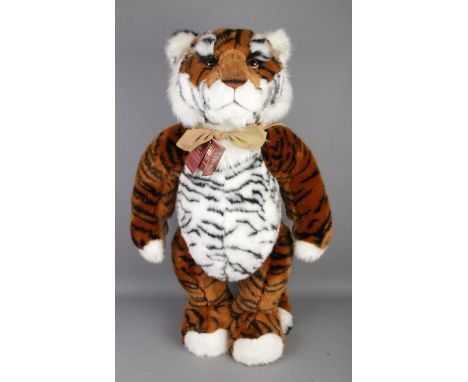 A large Charlie Bears Limited Edition jointed teddy bear: Kimba Tiger Wild Cat (CB171703) designed by Isabelle Lee with bow a