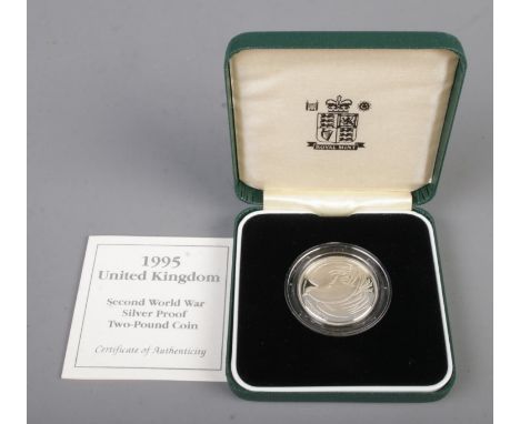Royal Mint, A 1995 Second World War commemorative silver proof two-pound coin in case with COA  