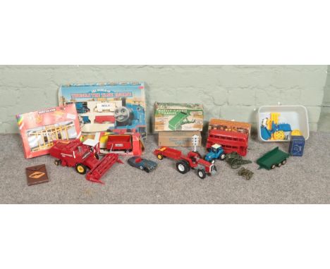 A collection of assorted scale model vehicles, to include Britains Massey Ferguson combine harvester, trailer and tractor, Ho