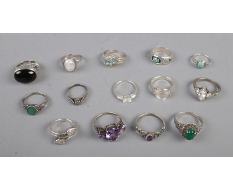 14 silver rings.  