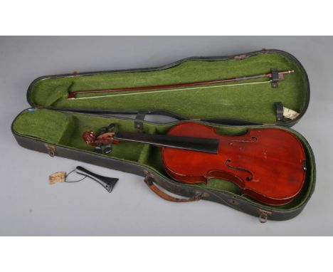 An antique John G. Murdoch and Co. London, The Maidstone Violin featuring two piece back, bow and original fitted case.  Tail