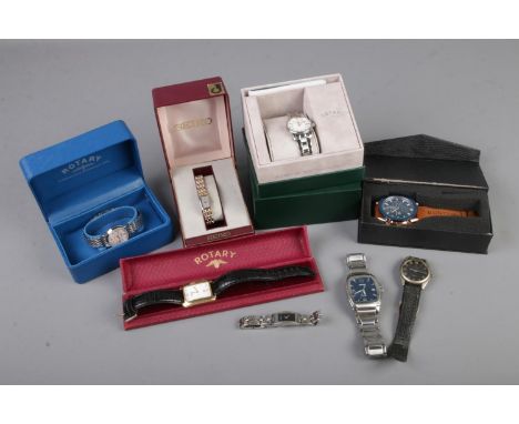 A collection of wristwatches including three Rotary and two Seiko examples.  