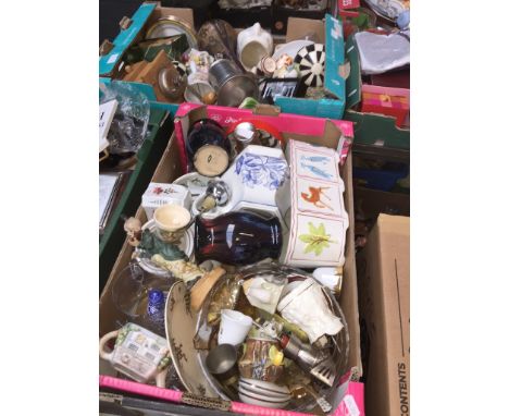 2 boxes of mixed ceramics, glass etc including vintage coffee grinder, Aynsley etc 
