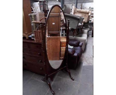 An Edwardian mahogany cheval mirror. 