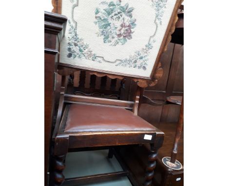 Tapestry firescreen table and an oak chair 