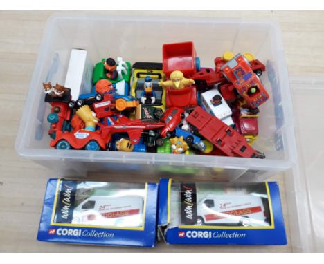 Box of toys, including Corgi etc. 