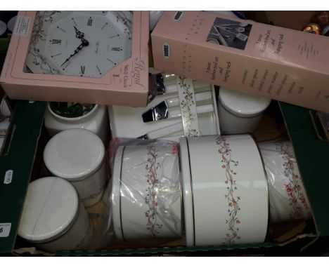 Eternal Beau kitchen items including tool sets, storage tins and canisters, napkins and clock - mainly boxed/wrapped 