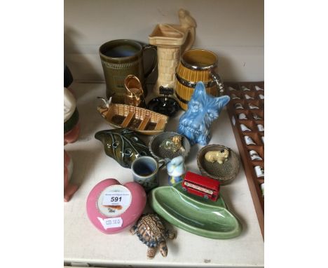 Wade items including blue sitting Scottie, Tommy Steele trinket box and boat with seagull 