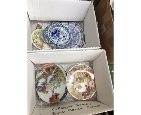 2 boxes containing four Royal Worcester fairy plaques, a Royal Albert plate, and four Royal Albert season plates, etc 