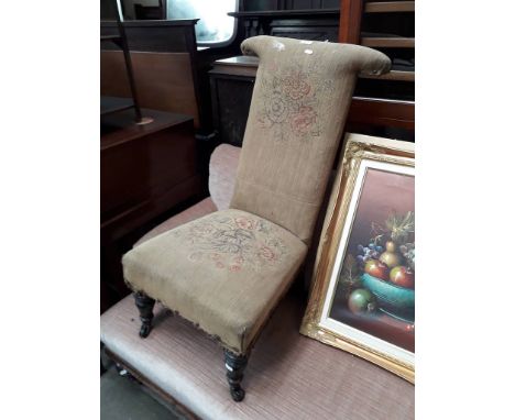 A Victorian tapestry prie dieu chair, height 92cm, width 50cm and depth 62cm 