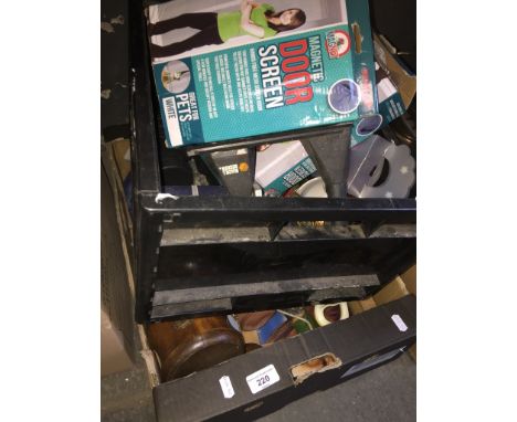 Two boxes of various items including treen, camera lenses, binoculars etc 