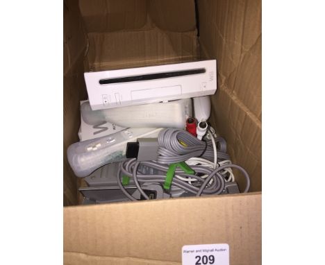 A Wii console, Wii balance board, games, controllers, etc. 