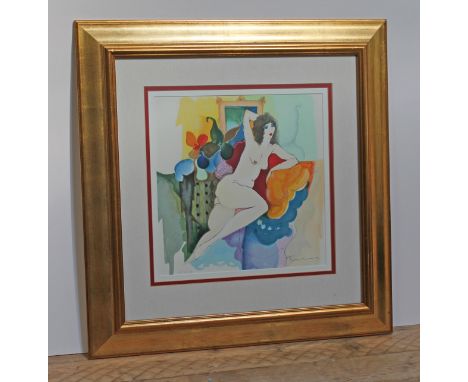 After Itzchak Tarkay (1935-2012), reclining nude, serigraph in colours, 30cm x 30cm, artist's proof number 44/48, signed in p