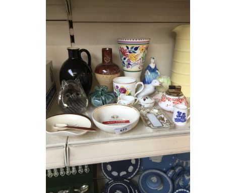 Collectables including 2 Doulton Lambeth jugs, Ronneby glass owl, antique Royal Worcester, Royal Crown Derby etc. 