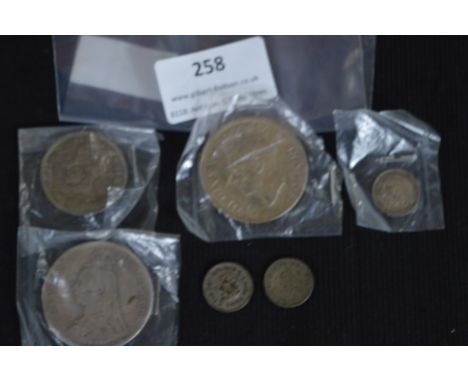 Silver Coinage Victorian Crown 1889, Canada Dollar 1926, Australian 1927 and Three Silver Threepences 